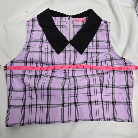 DOLLS KILL Make A Scene purple tartan plaid academia kawaii crop top L - Picture 5 of 6